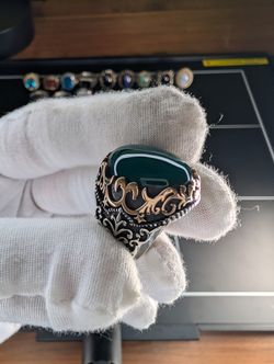 925 Silver Ring With Green Agate