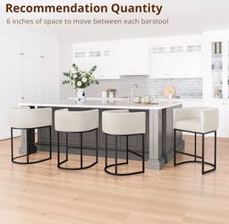 Set Of 4 LUE BONA 27" H Counter Height Bar Stools Set of 4, Modern Barrel Counter Stools with Backrest and Arms, Black Metal Frames, Linen Fabric Upho