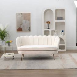 NEW Beige Small Mini Room Couch Two-Seater Sofa with Gold Metal Leg - 2 Seat - Beige Chenille