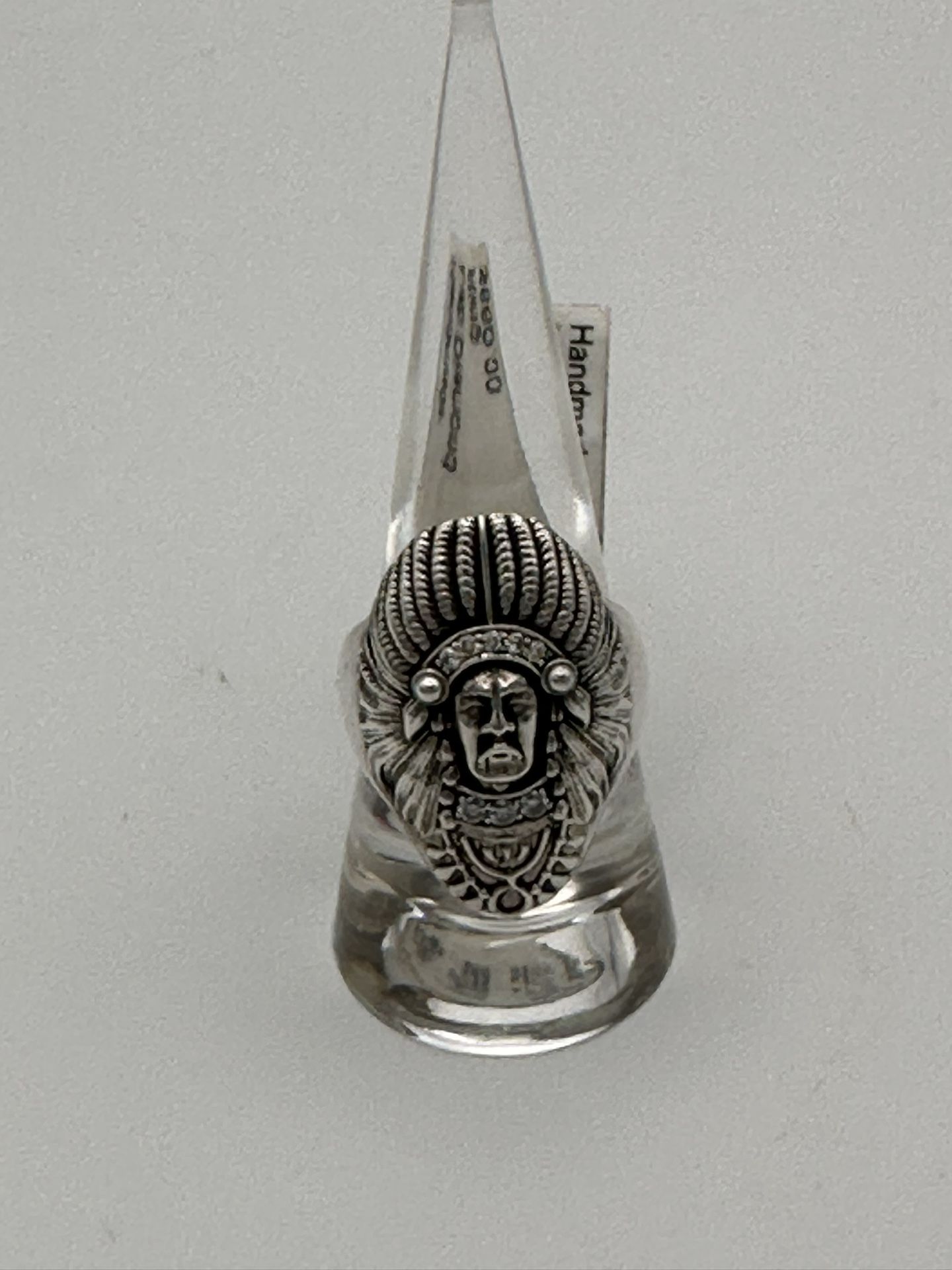 New Indian Chief Sterling Silver Moissanite Lab Created Diamonds Ring Size 8 1/2 Weighs 13 Grams Look At Tags
