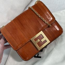 FENDI Fab Shoulder Bag Caramel EEL (NEW) (HAS PLASTC FROM FENDI OVER HARDWARE)