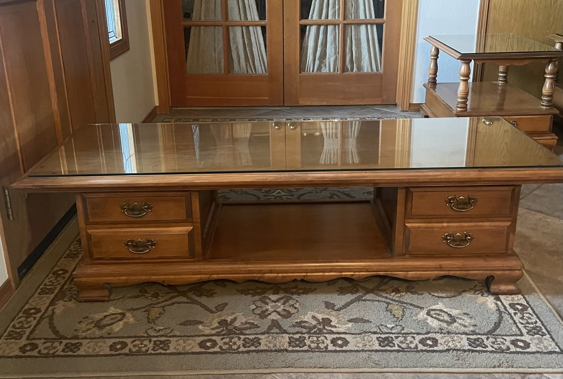 3 Solid American Maple Ethan Allen Style Coffee Table Set With Two End Tables Colonial Style