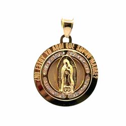 Men’s or Women’s 14k Yellow Gold 1” Inch Round CZ Cubic Zirconia Our Lady of Guadalupe Pendant for Necklace GP3135033