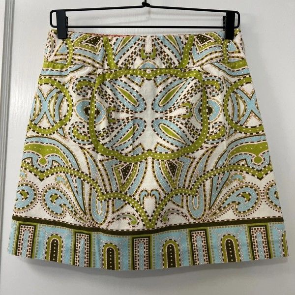 J Crew Trastevere Paisley Mini Skirt Big Buttons Blue Green Cream - Women's 4