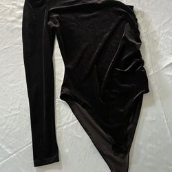 Black One Shoulder Velvet Bodysuit