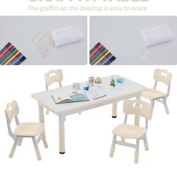 Table and Chairs Set for 4, 47.2''L x 23.6''W Kids Study Table and Chair Set $75