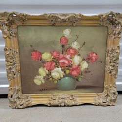 A. Julia Mid-Century Floral Still Life Oil Painting, Framed