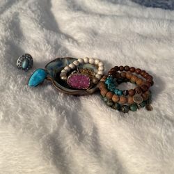 Kinsley Armelle Druzy Stack Bracelets + Turquoise rings