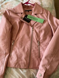 Baccini Pink Faux Leather Moto Jacket Petite