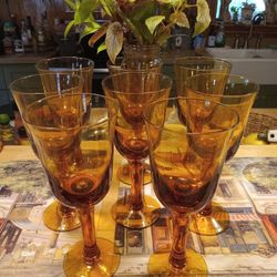 Large Vintage Amber Gobblets