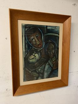 Mid 20th Century Abstract Figurative Watercolor Painting, Framed