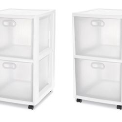 Sterilite Ultra 2 Drawer Plastic Rolling Storage Container Wheeled Cart (2 Pack)