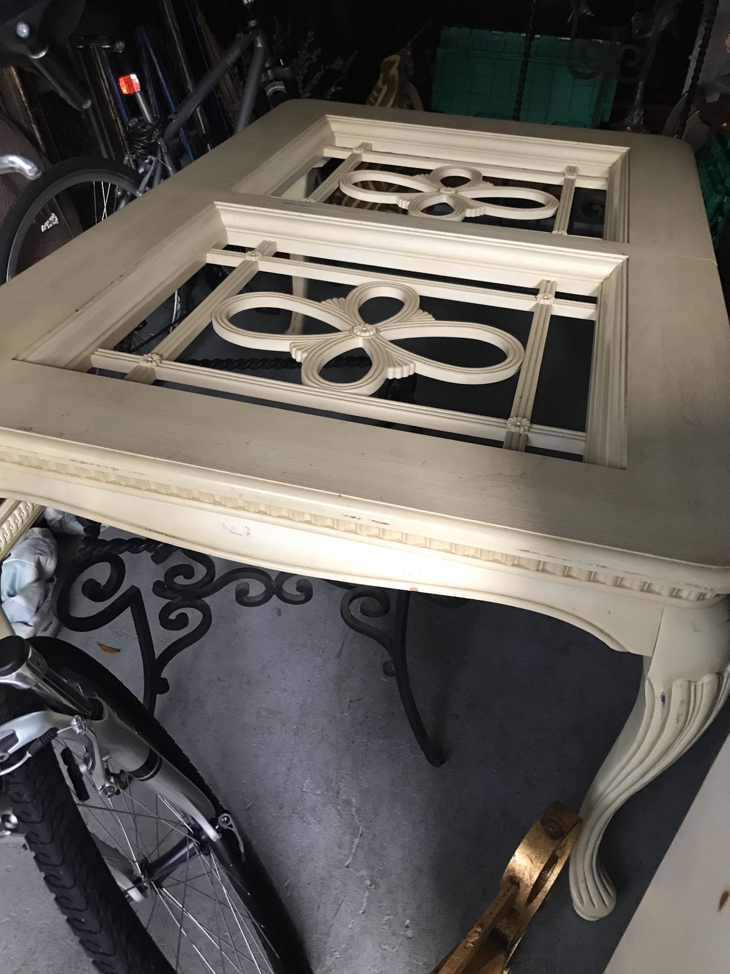 WOOD table with GLASS INSERTS and leaf NO CHAIRS