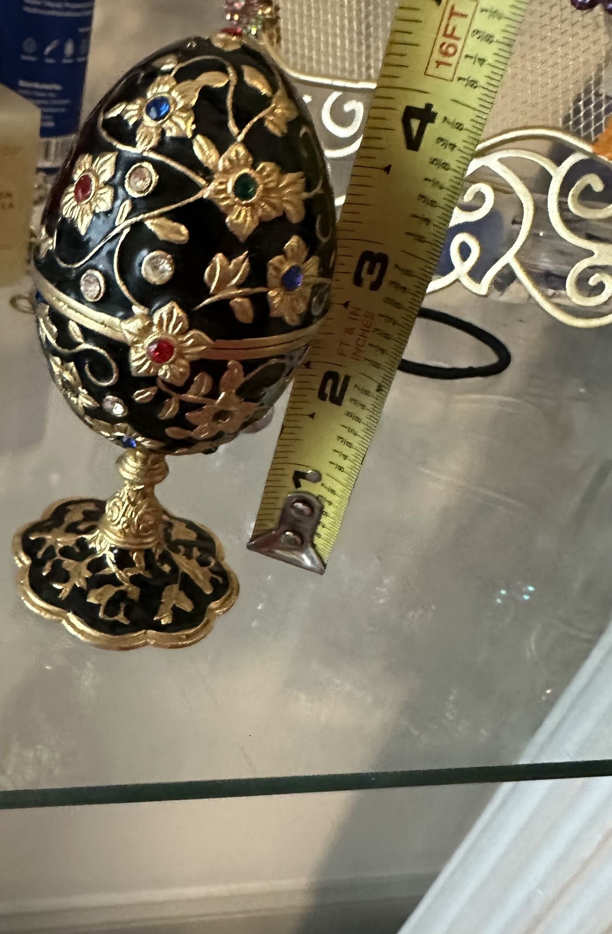 Vintage Krischerco Egg Trinket Box Gems Blue & Gold