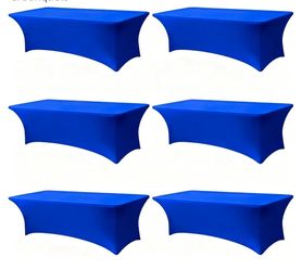 Spandex Tablecloth 6 Pack, 6 FT Royal Blue Fitted Table Covers Rectangle Tables