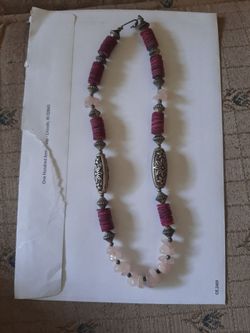 Vintage Artisan Flowered Rose Quartz Necklace