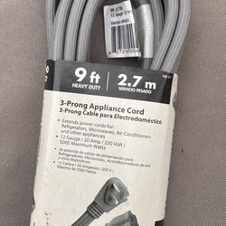 Heavy Duty 3-Prong Appliance Cord 9ft 12 Gauge 20 Amp