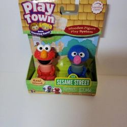 New Sesame Street Elmo & Grover Wood Toy Figures