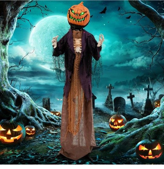 Halloween Antimated Standing Pumpkin Scarecrow