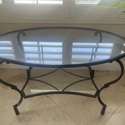 Oval Glass & Metal Coffee Table
