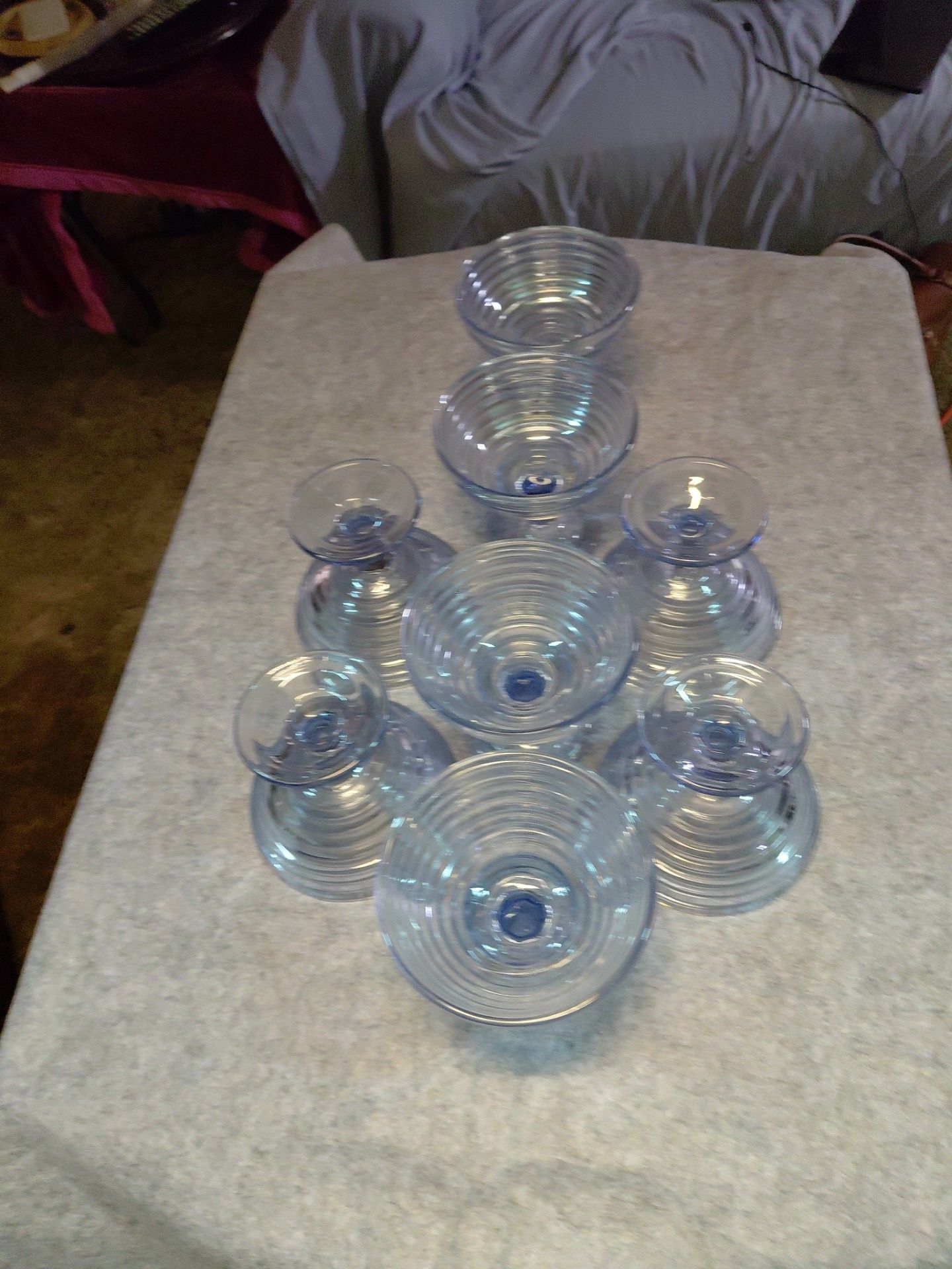Anchor Hocking ice blue footed glass bowls