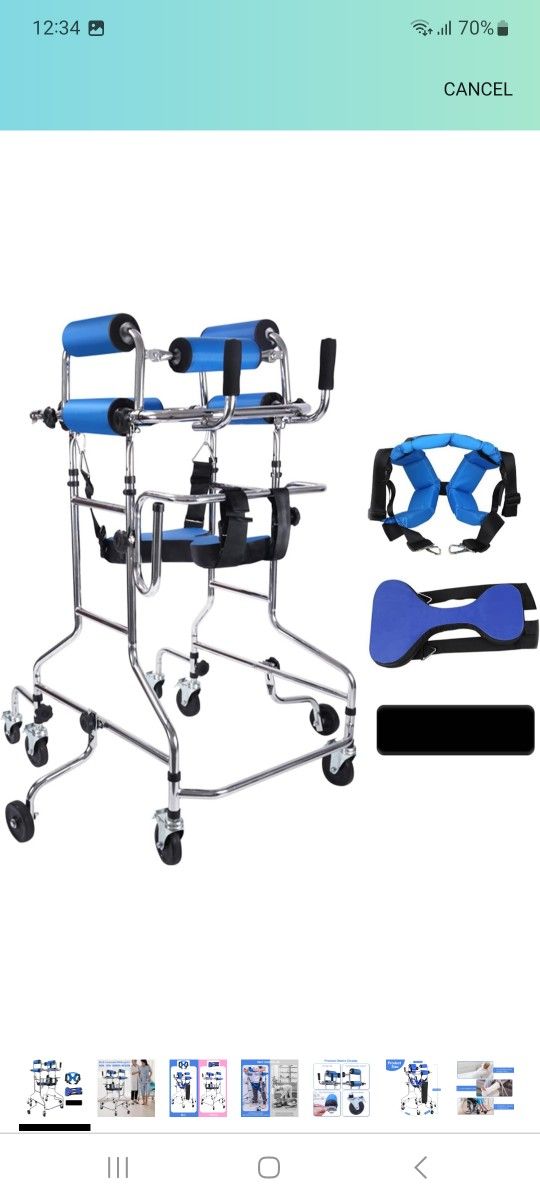 Adult Standing Walker Hemiplegia Rehabilitation Frame for Seniors Standing Walker, with Double Pads 8 Wheels Anti tilt Adjustable Height Suitable for