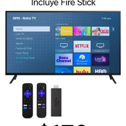 ONN Roku TV 50” + Amazon Fire Stick (Como Nuevo)