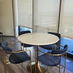 Round Marble Dining Table & 4 Chairs