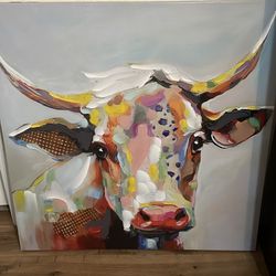 Colorful Cow Canvas Painting & Modern Geometric Wall Art