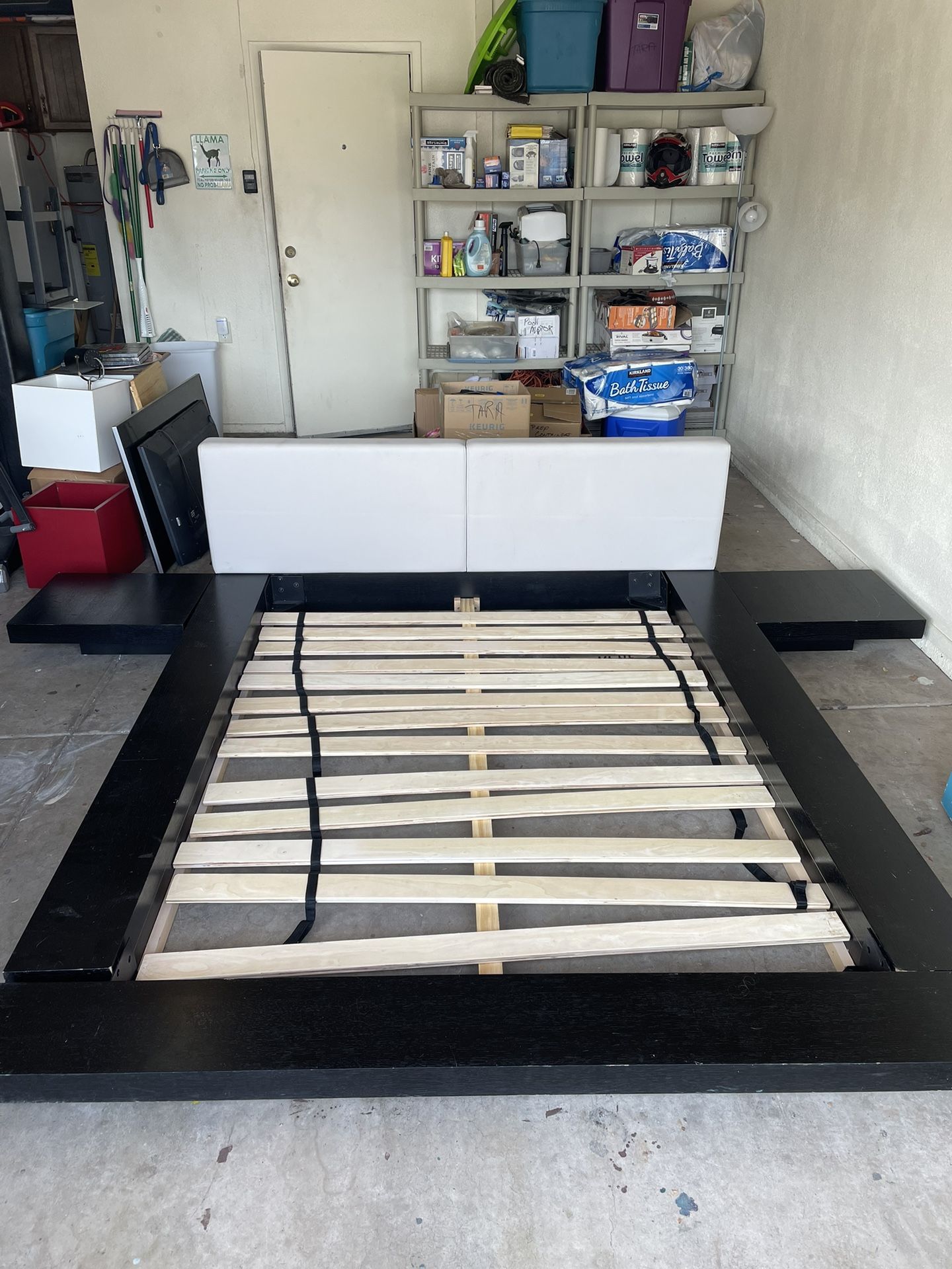 Queen Japanese Style Bed Frame With Attached Side Tables
