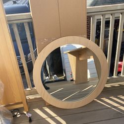 Round Light Wood Mirror