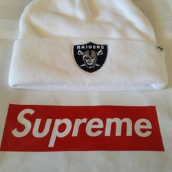 Supreme Raiders Beanie. White, Black And Gray One Size Fits All