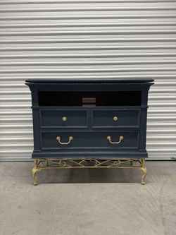 🚨Free Delivery NJ/NY Navy Blue Solid Wood TV Table - 3 Drawers