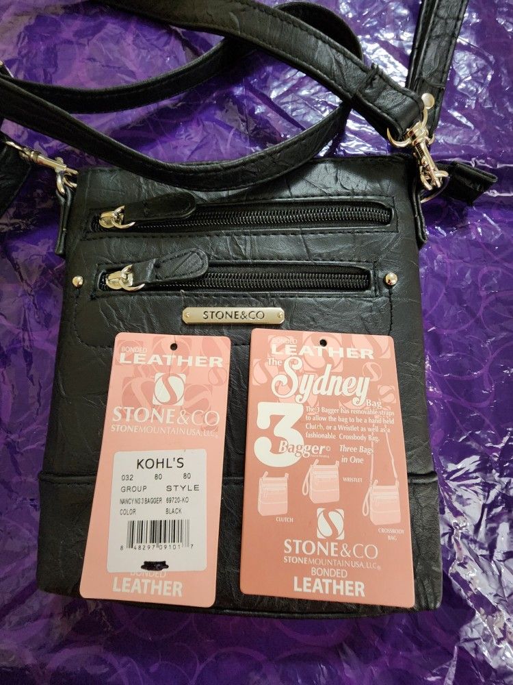 STONE & CO NANCY 3-BAGGER CONVERTIBLE CROSSBODY LEATHER BAG BLACK STYLE 69720-KO NEW WITH TAGS (NWT)