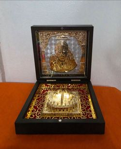 Sai Baba Photo Frame with Charan Paduka Gold Plated Frame for Housewarming Gift
