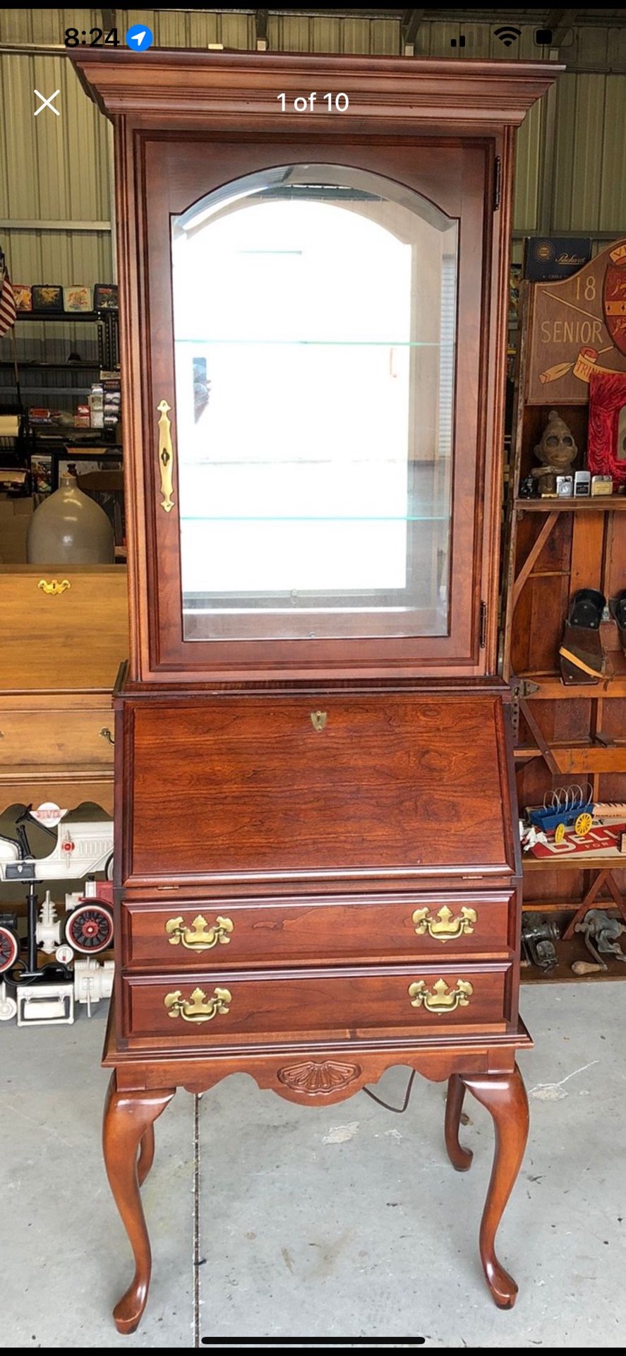 Vintage American Drew Cherry Secretary/Lighted Three Shelf Curio