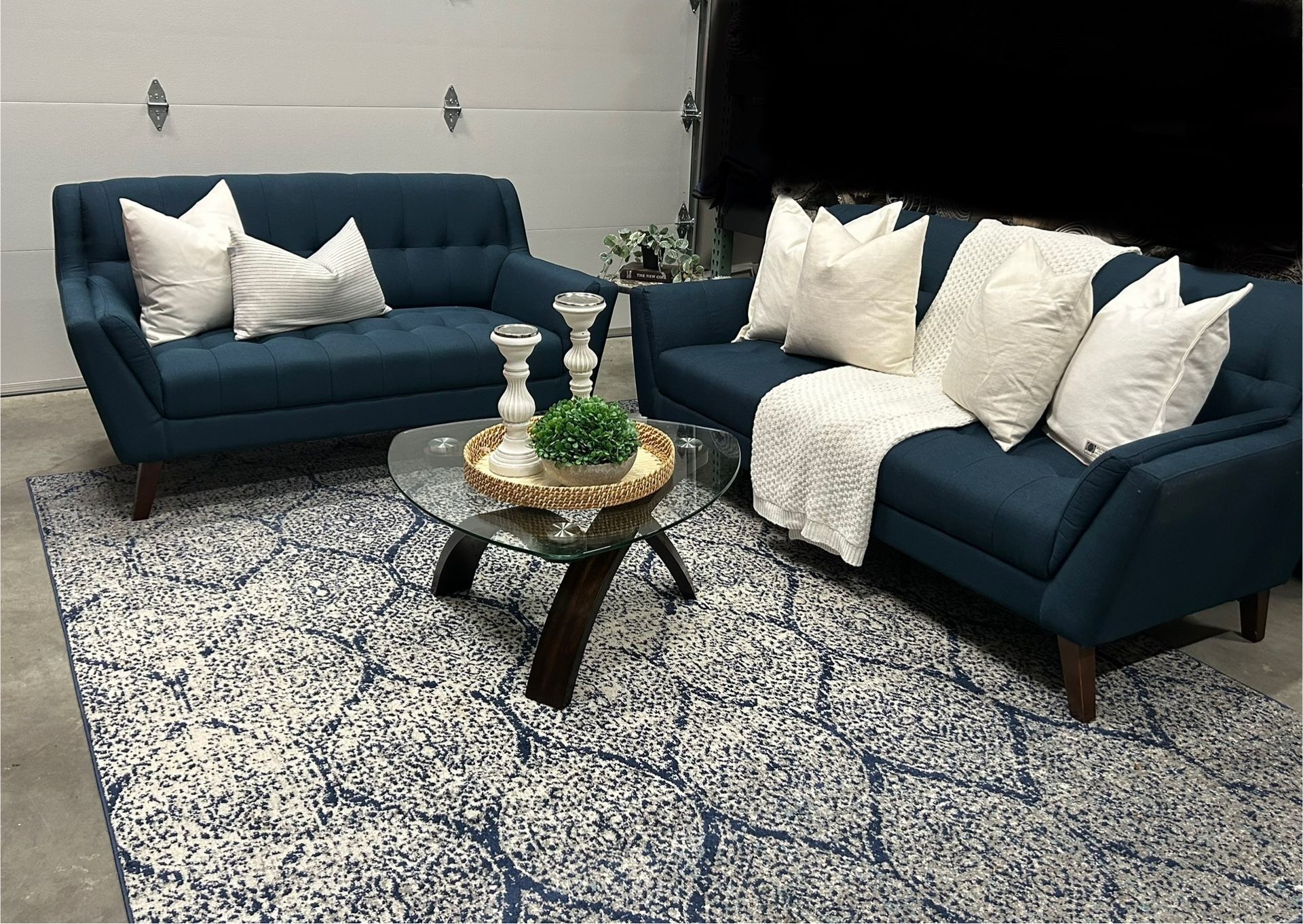 Navy Sofa & Love Seat Set- Midcentury
