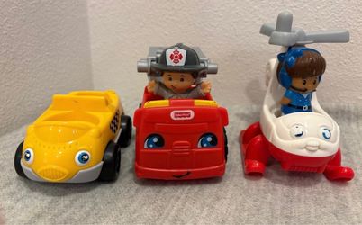 Fisher-Price Little People Vehicle Lot of 3 City Set fireman helicopter Taxi