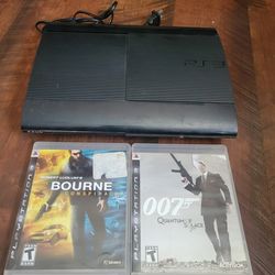 Sony PS3 Super Slim Black Console (CECH-4001C) Bundle - Tested & Working - Console, Power Cord, & 2 Games