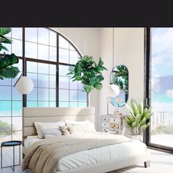 Full (Beige) and Queen (White) Fabric Platform Beds (No Box Spring  Needed) -See Description 