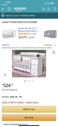 Sorelle Tuscany crib 4 in 1 with changing table