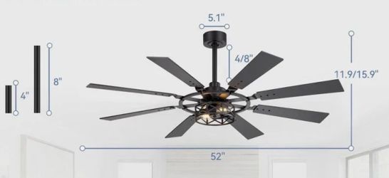 New Breezary Adellena 52 in. Black or brown reversible Standard Ceiling Fan with Light Kit, Downrod