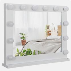 White Hollywood Makeup Vanity Mirror with Light Stage Large Beauty Mirror Dimmer