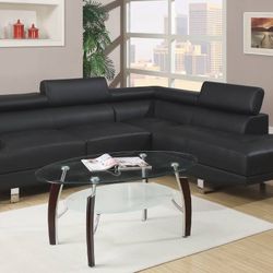 Brand New Ultra Chic Modern Leatherette Sectional Sofa Black With Chrome Legs 