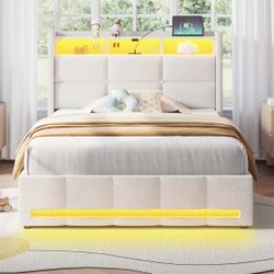 BOUCLE UP STORAGE TWIN SIZE BED FRAME LED