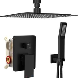 Ceiling Mount Shower System, 10 Inch Rain Shower Head and Handheld Shower, High Pressure Shower Faucet Set Rough-in Valve and Shower Trim Included，Mat