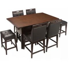 7 Pc Dining set Cherry wood and dark leather