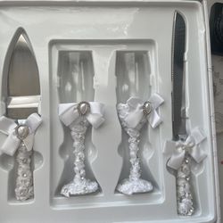 Wedding Glasses And Cake Knife And Server Set 