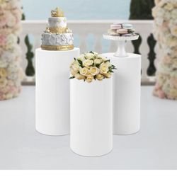 New -Flower Cylindrical Display PVC Stands 3Pcs Cylinder Cake Pedestal Stands White Round Table