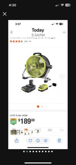Ryobi Hybrid Whisper Misting Fan 14 Inch - 18V